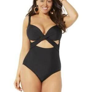 Swimsuits For All Women's Sz 18 One Piece Black Swimsuit Cutout Underwire NWT